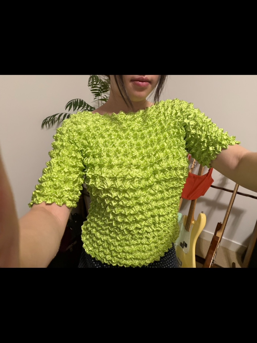 Women's Short Sleeve Textured Lime Green Top